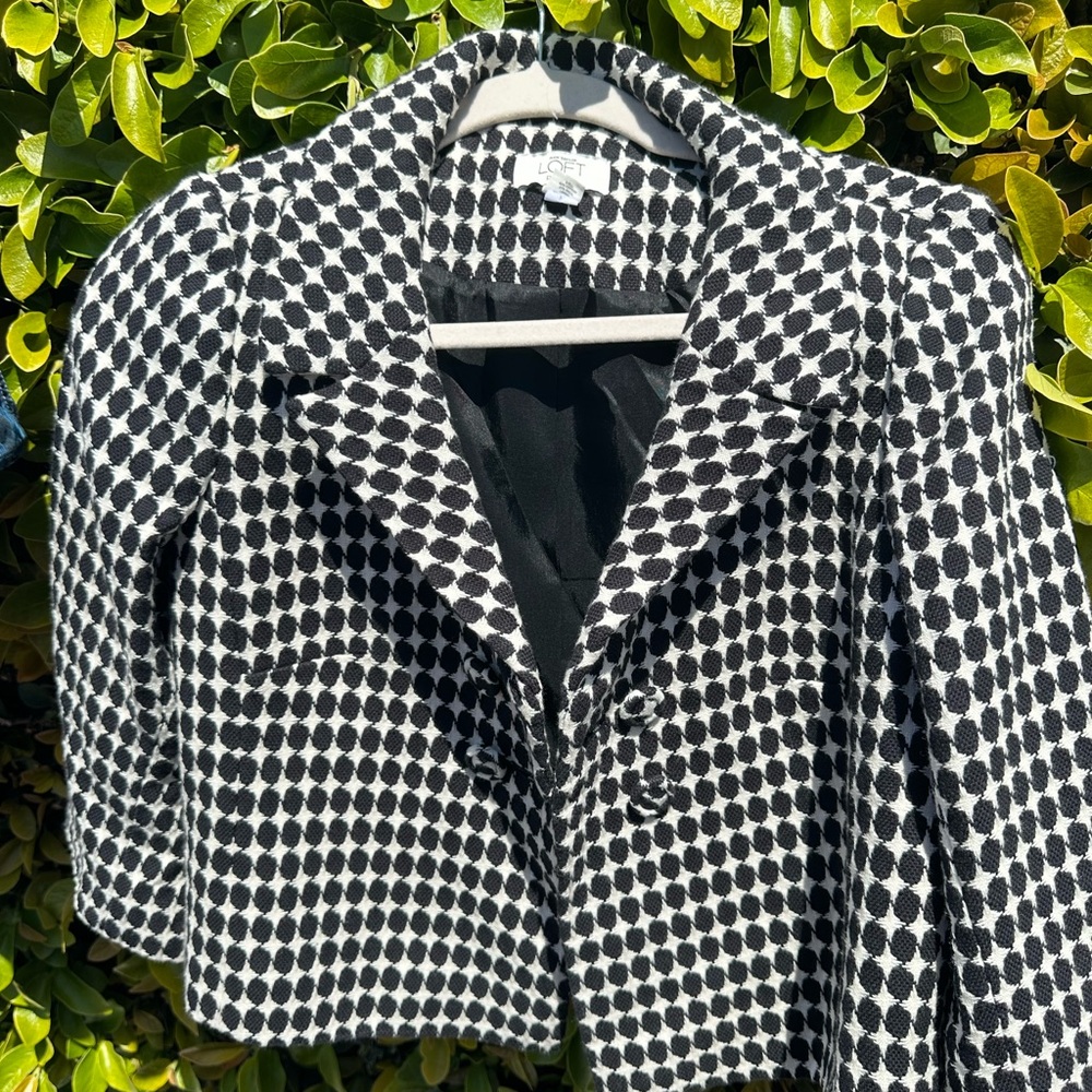 LOFT Black and White Houndstooth Blazer